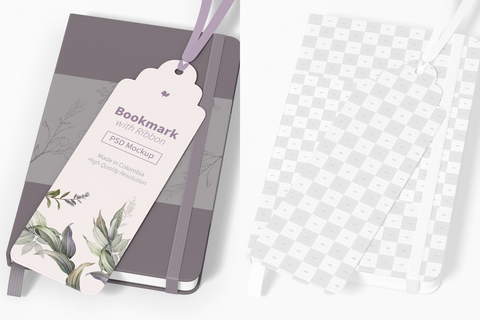 Bookmark with Ribbon Mockup, on Notebook