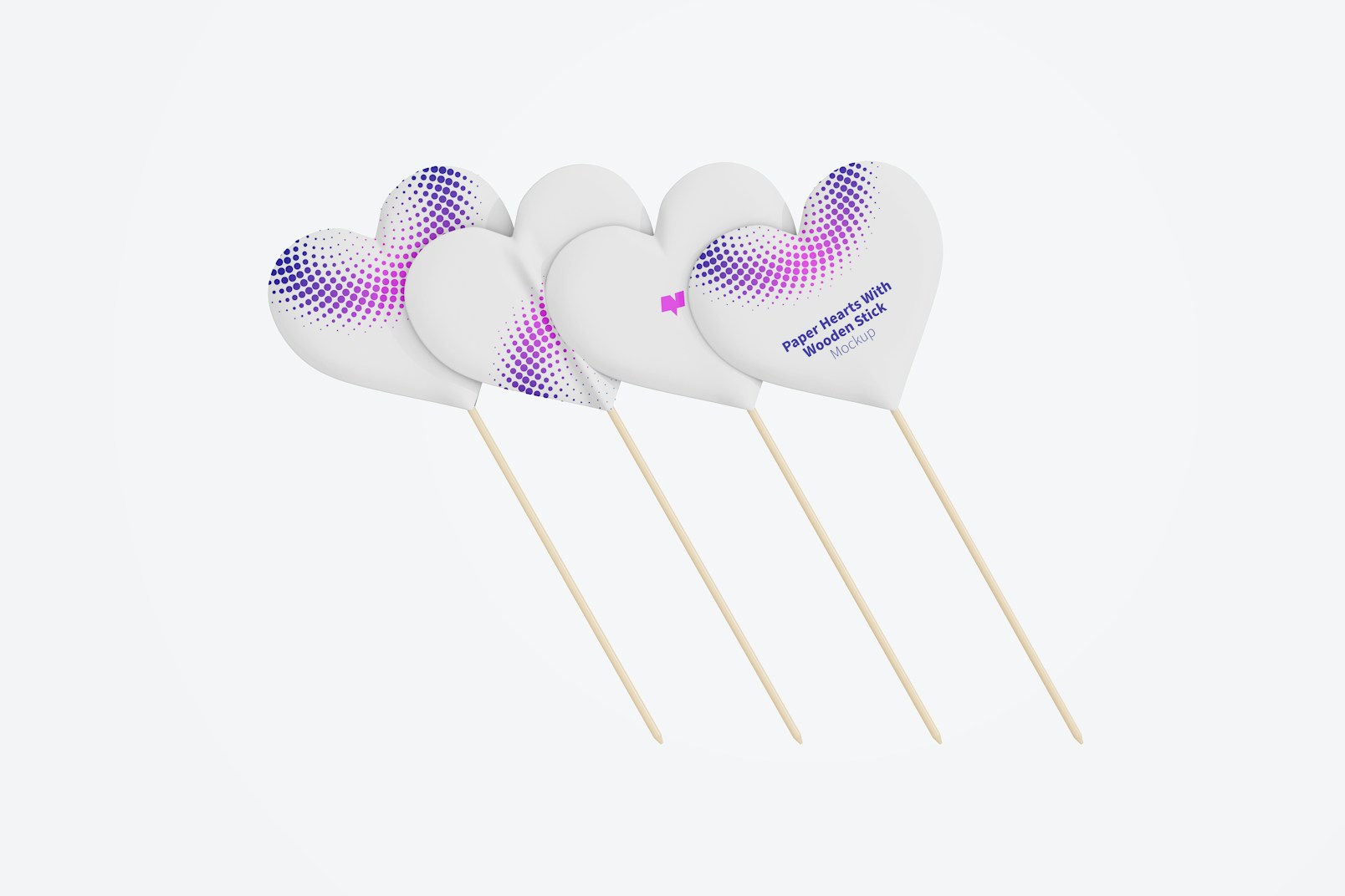 Paper Hearts With Wooden Stick Set Mockup