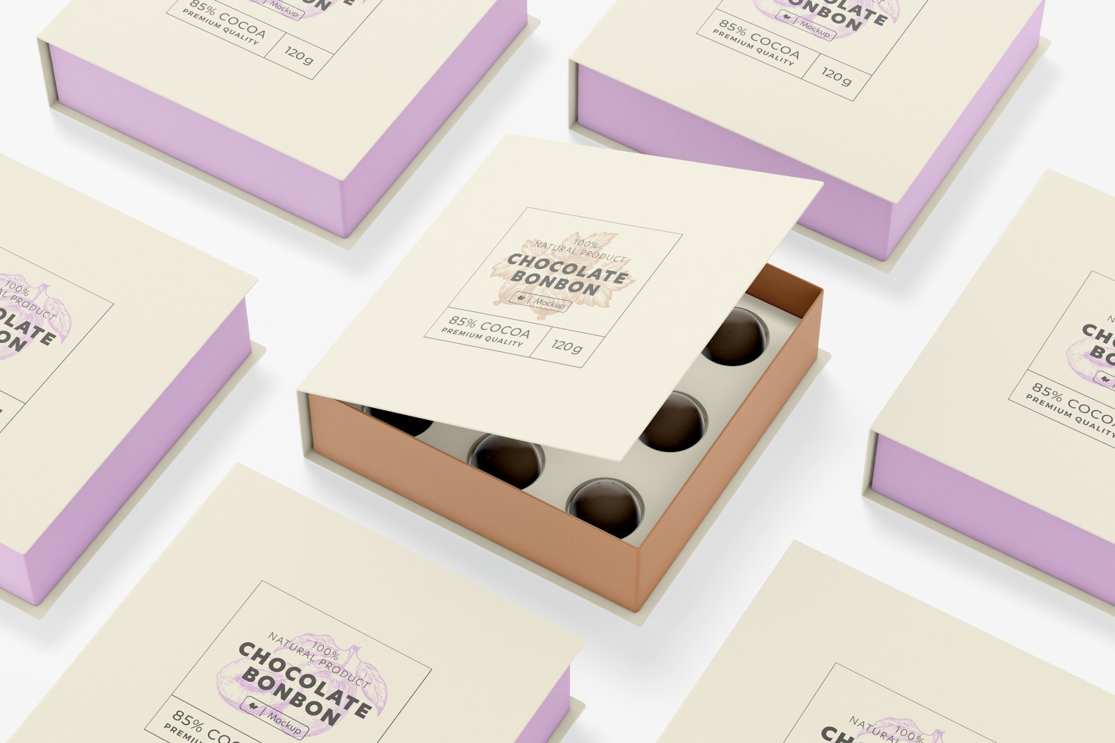 Chocolate Bonbon Luxury Box Mockup, Mosaic
