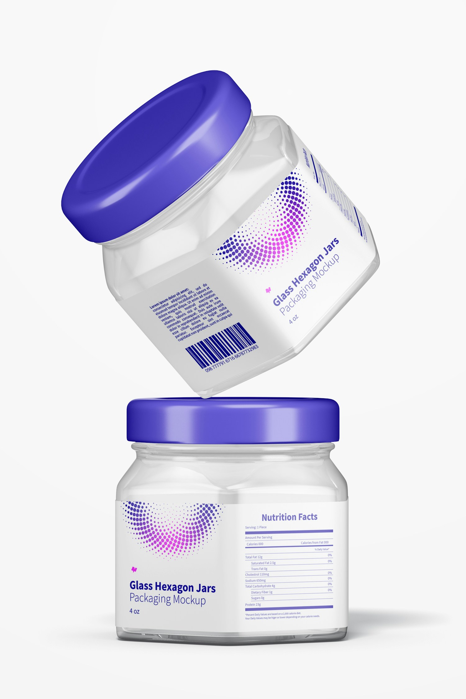4 oz Glass Hexagon Jars Mockup, Floating 4 oz Glass Hexagon Jars Mockup, Floating