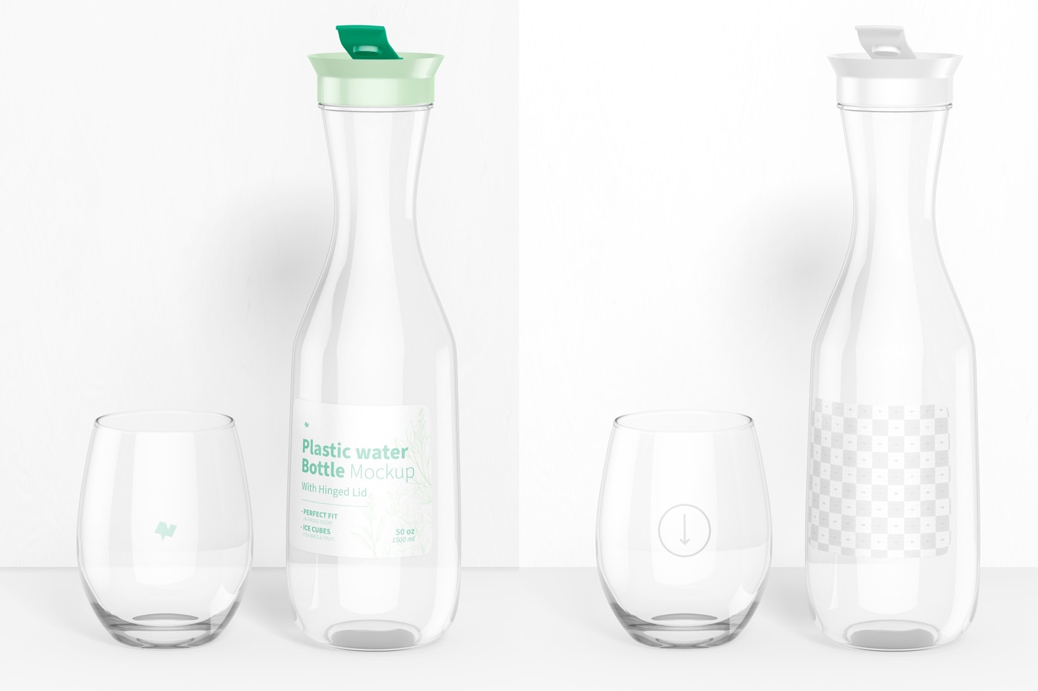 Plastic Water Bottle with Hinged Lid with Glass Mockup