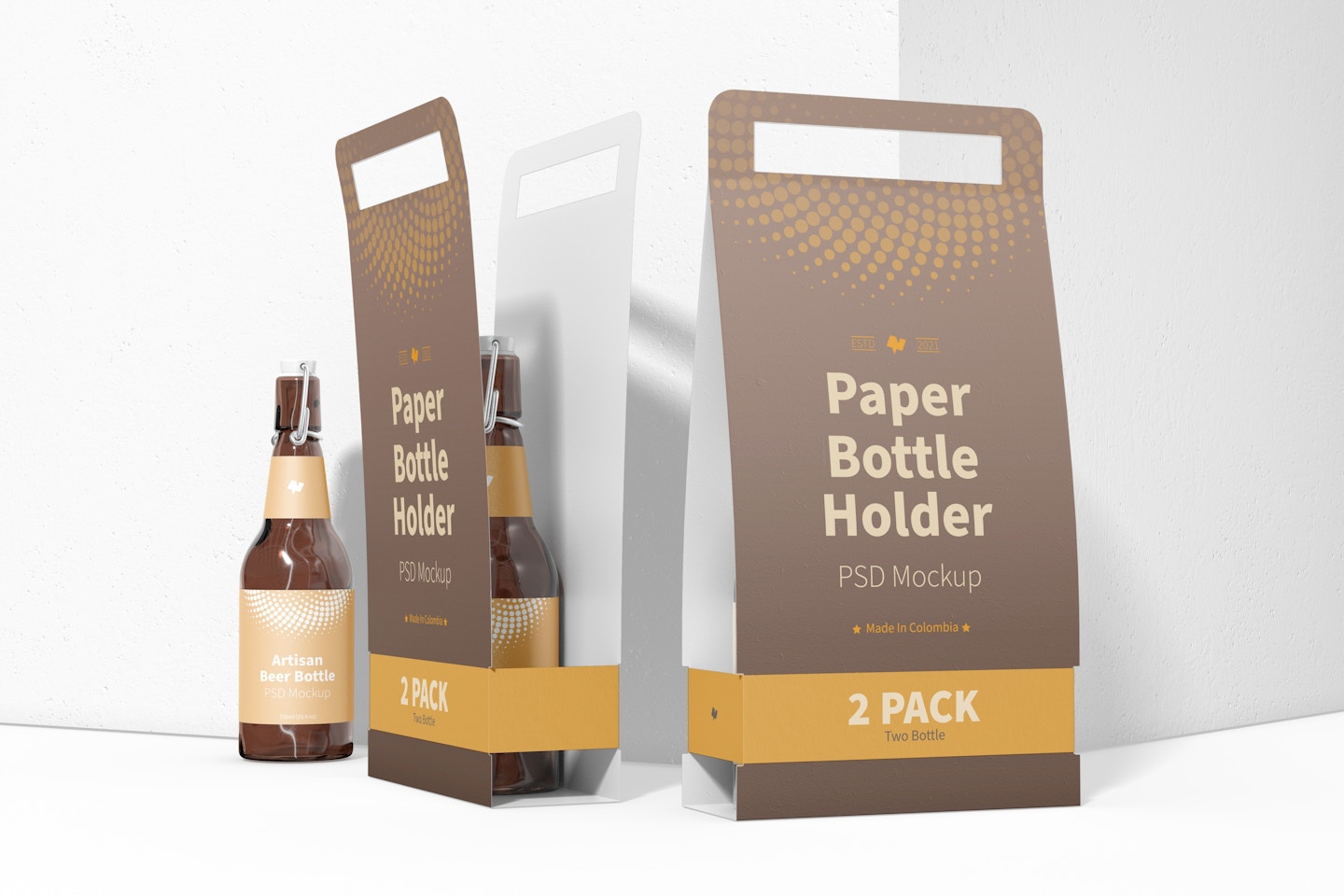 2 Pack Paper Bottle Holders Mockup