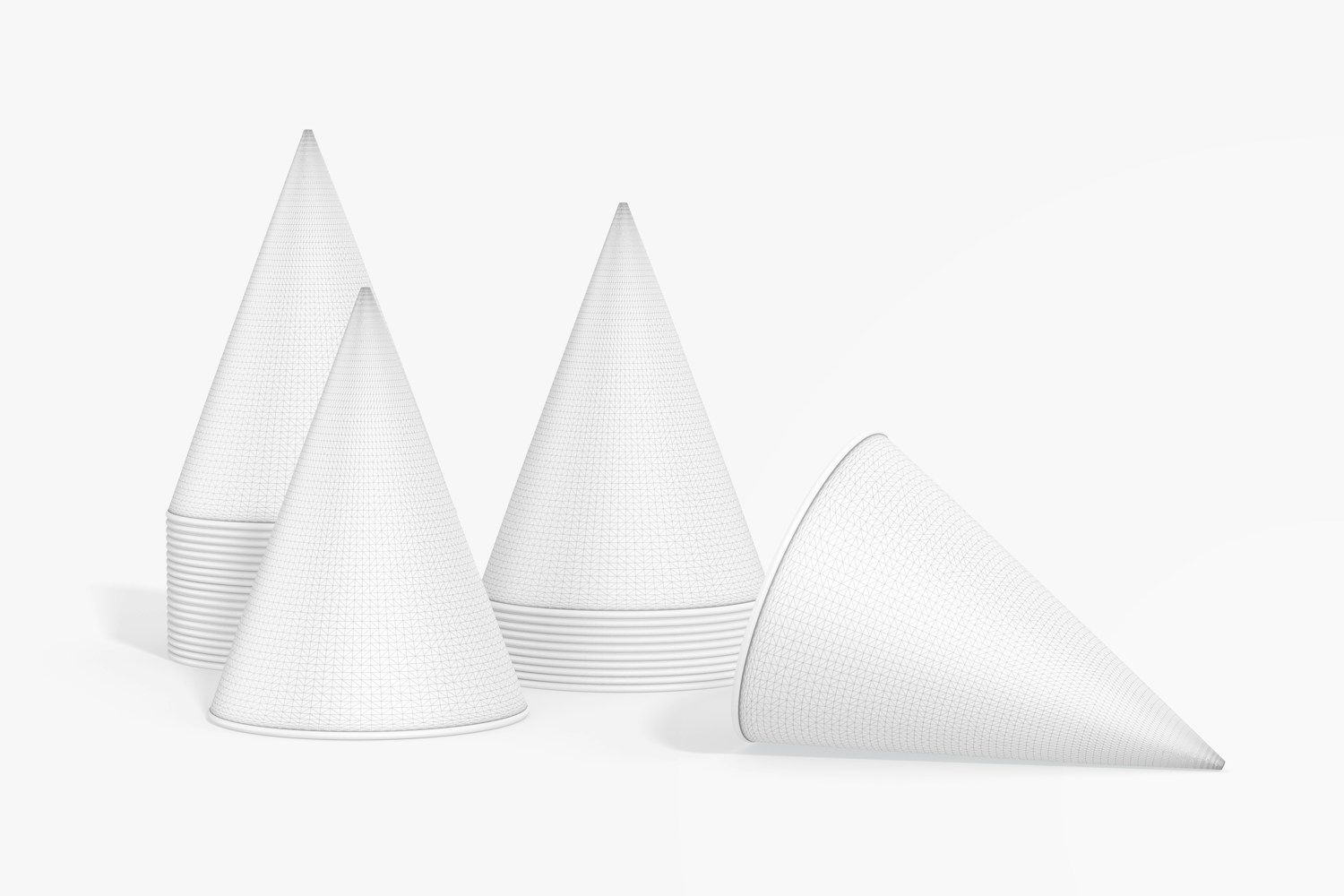 Cone Paper Cups Mockup, Stacked