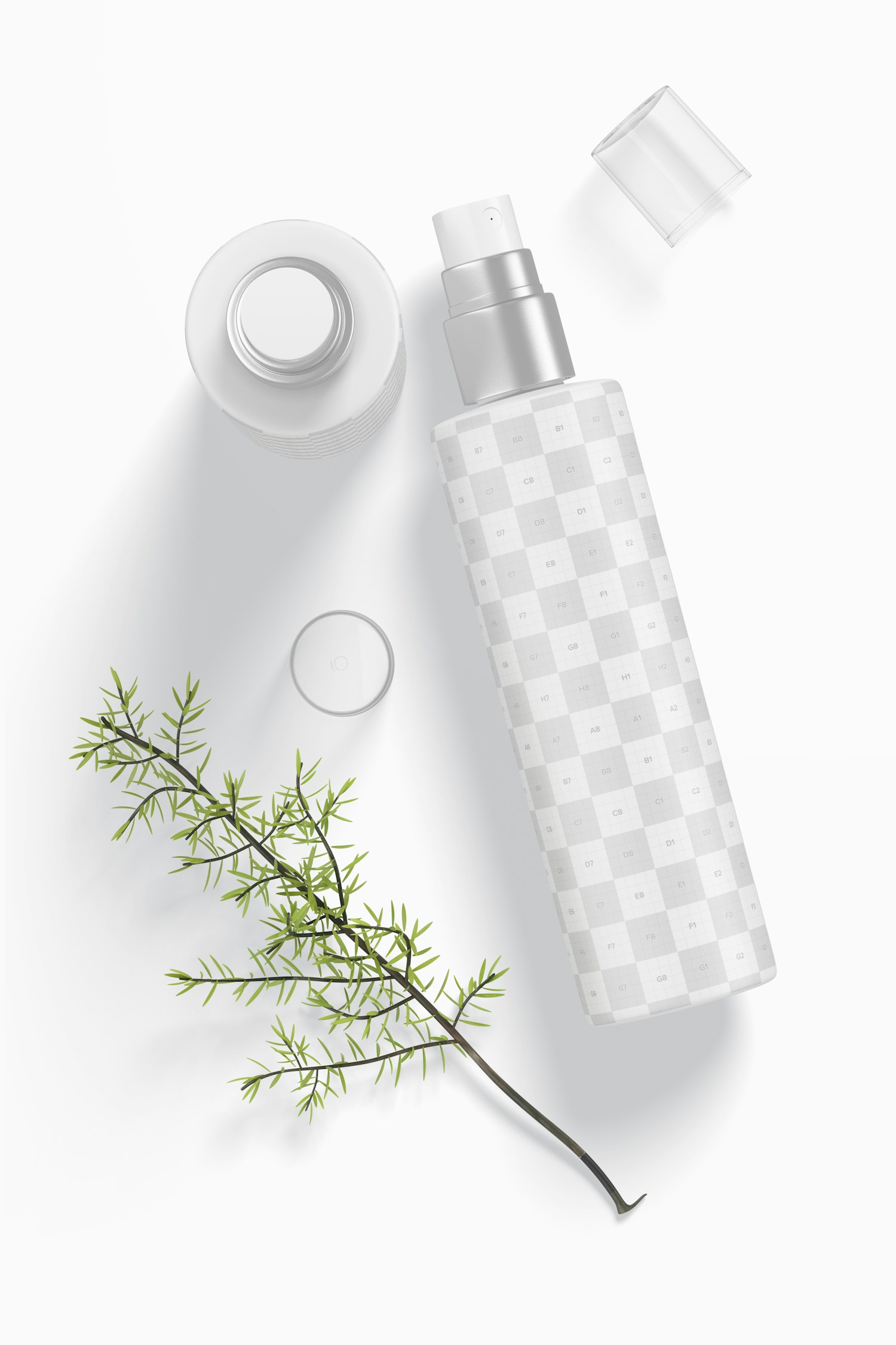 4 Oz Spray Bottle Mockup, Dropped 4 Oz Spray Bottle Mockup, Dropped