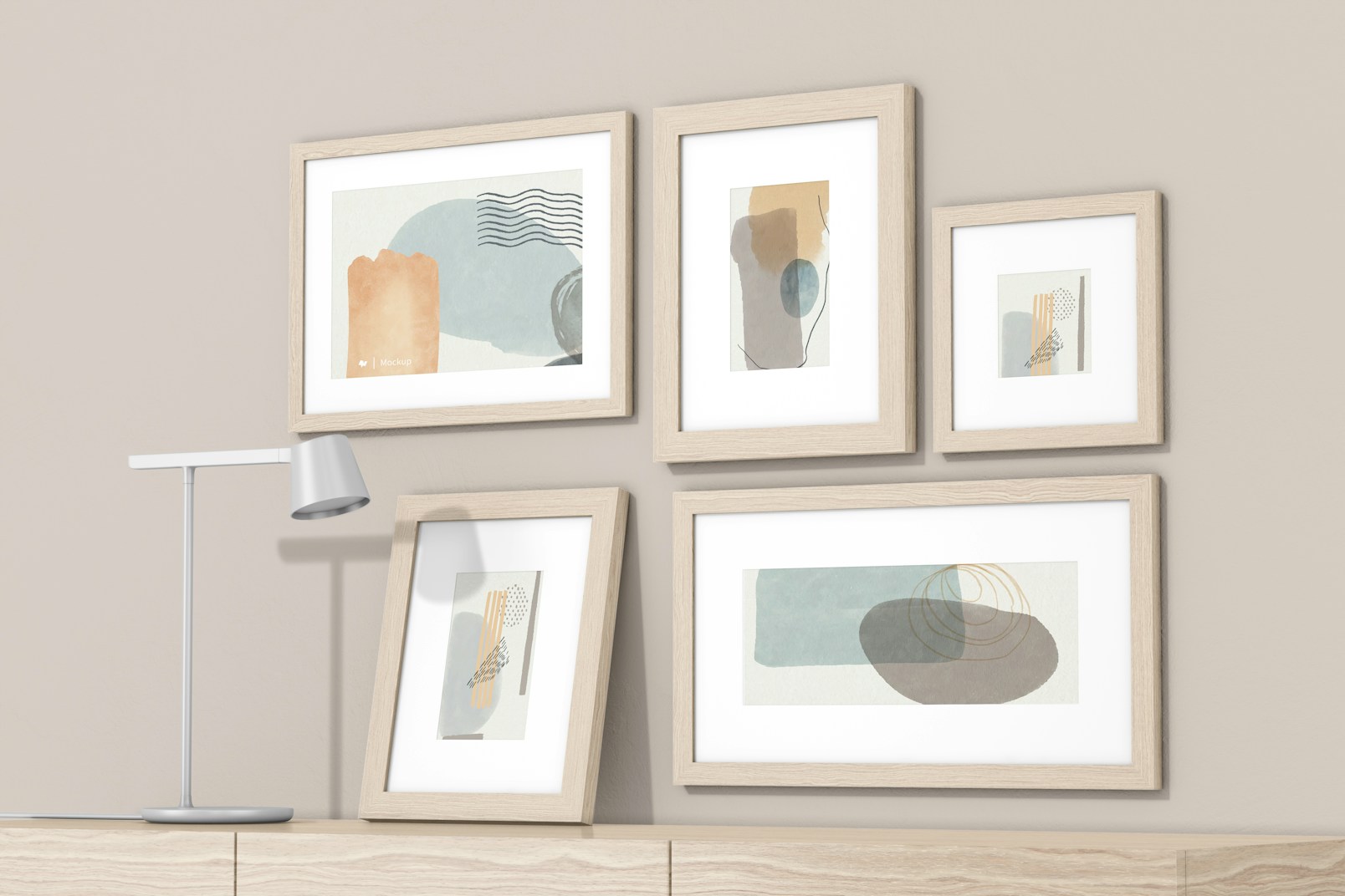 Gallery Frames with Table Lamp Mockup