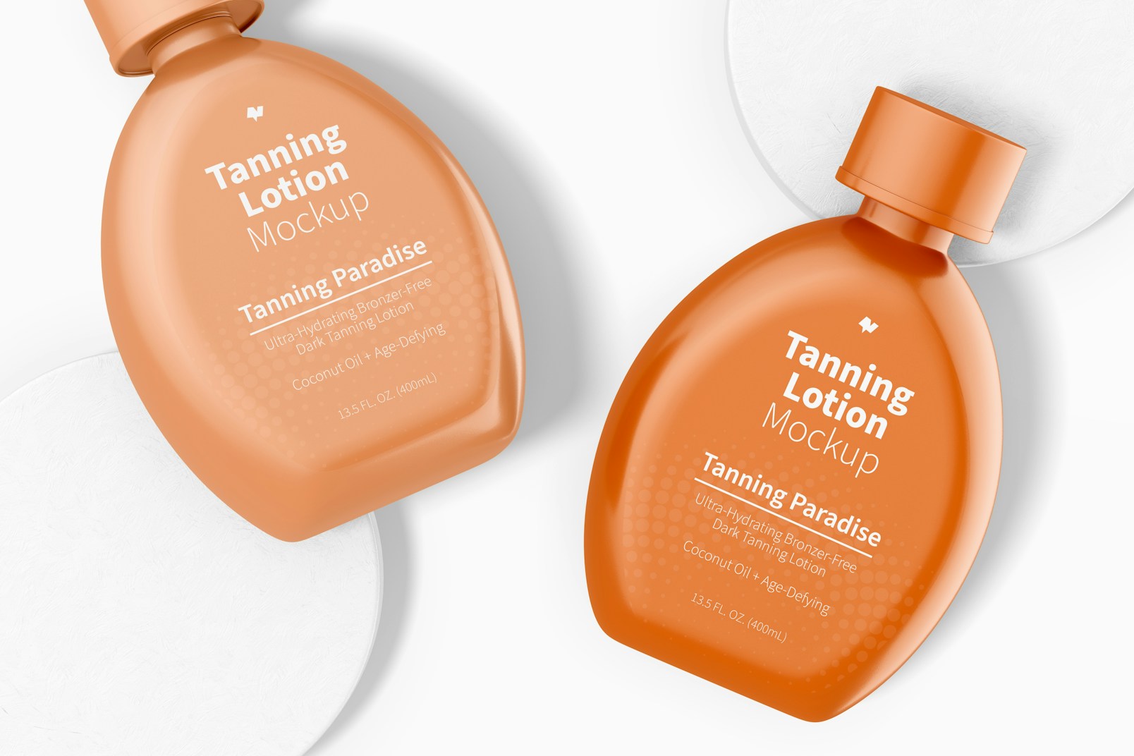 13.5 oz Tanning Lotion Bottles Mockup, Top View