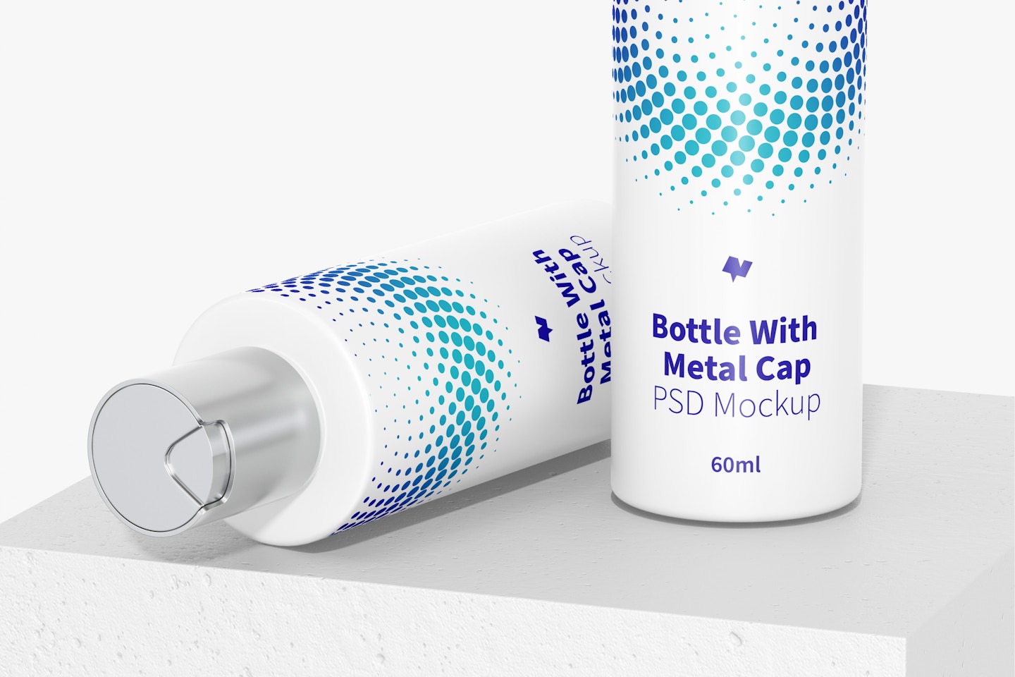60ml PET Cylinder Bottle With Metal Cap Mockup, Dropped