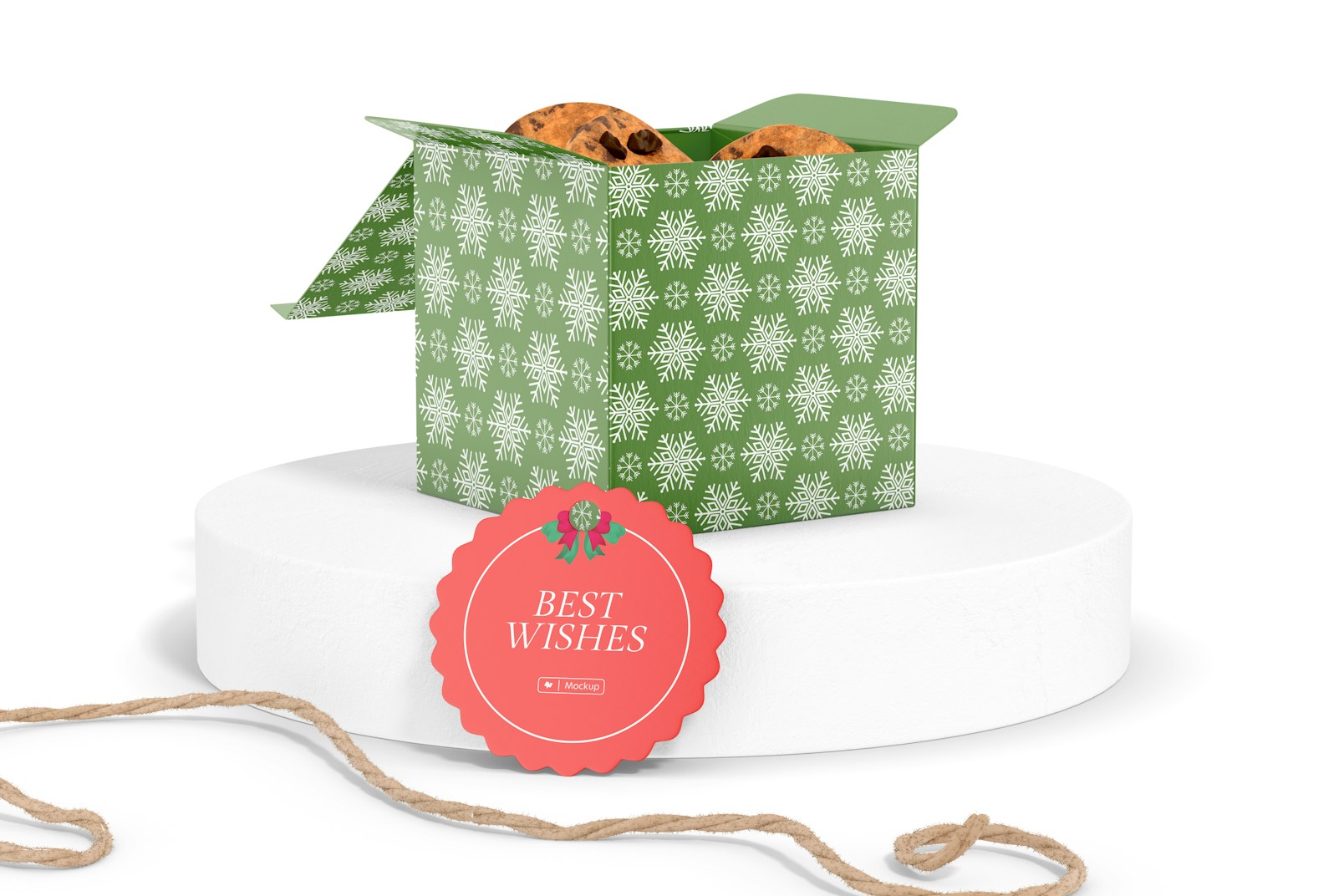 Gift Box with Label Mockup, Front View