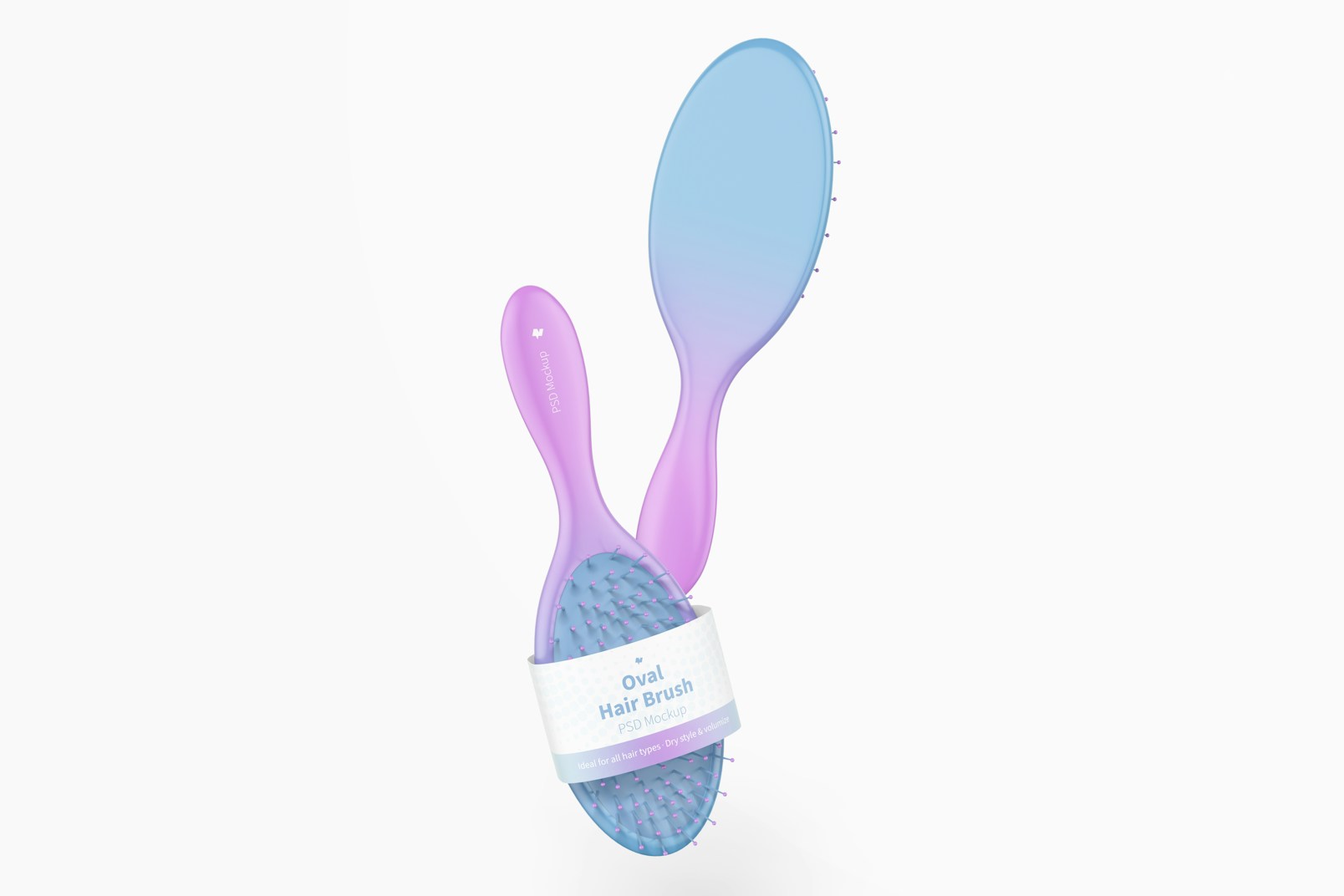 Oval Hair Brushes with Label Mockup, Floating