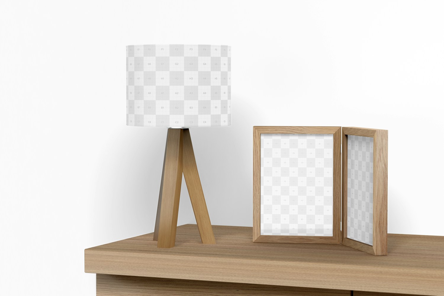 Wooden Table Lamp Mockup, Perspective