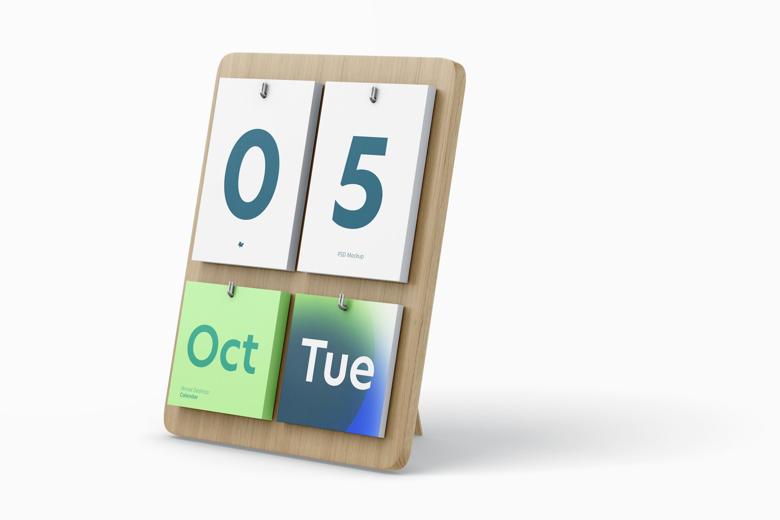 Wood Desktop Calendar Mockup, Right View