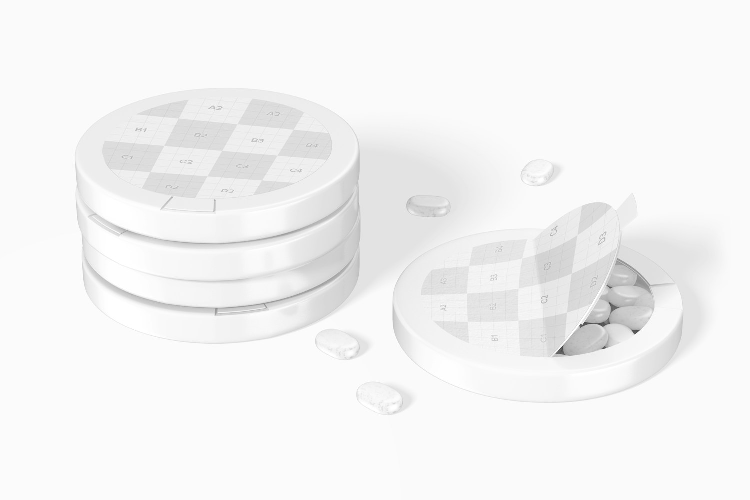Round Candy Boxes Mockup, Stacked