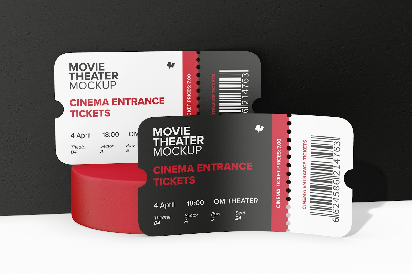Cinema Entrance Tickets Mockup, Front View