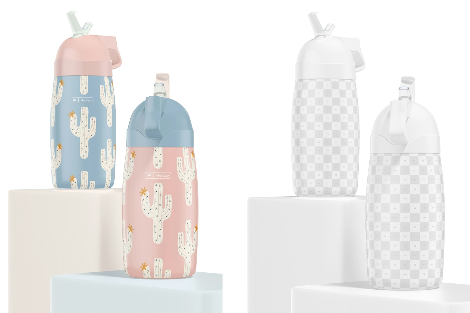 Bottle with Straw for Kids Mockup, On Podium