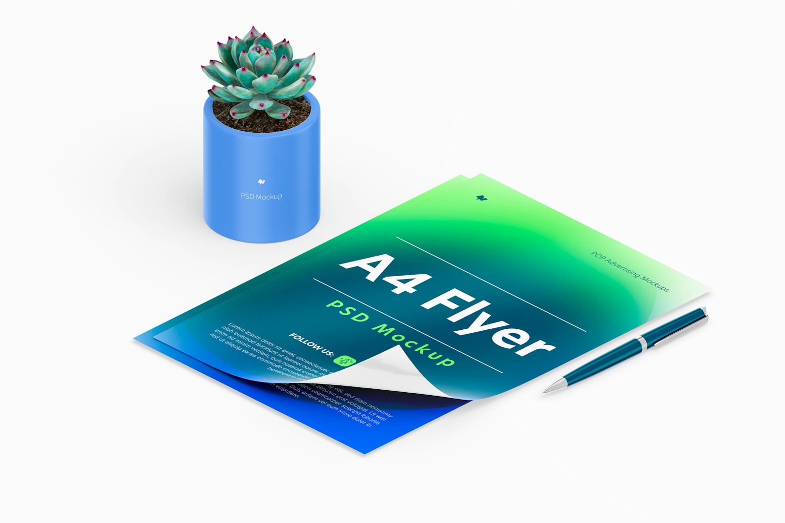 A4 Flyers with Plant Pot Mockup