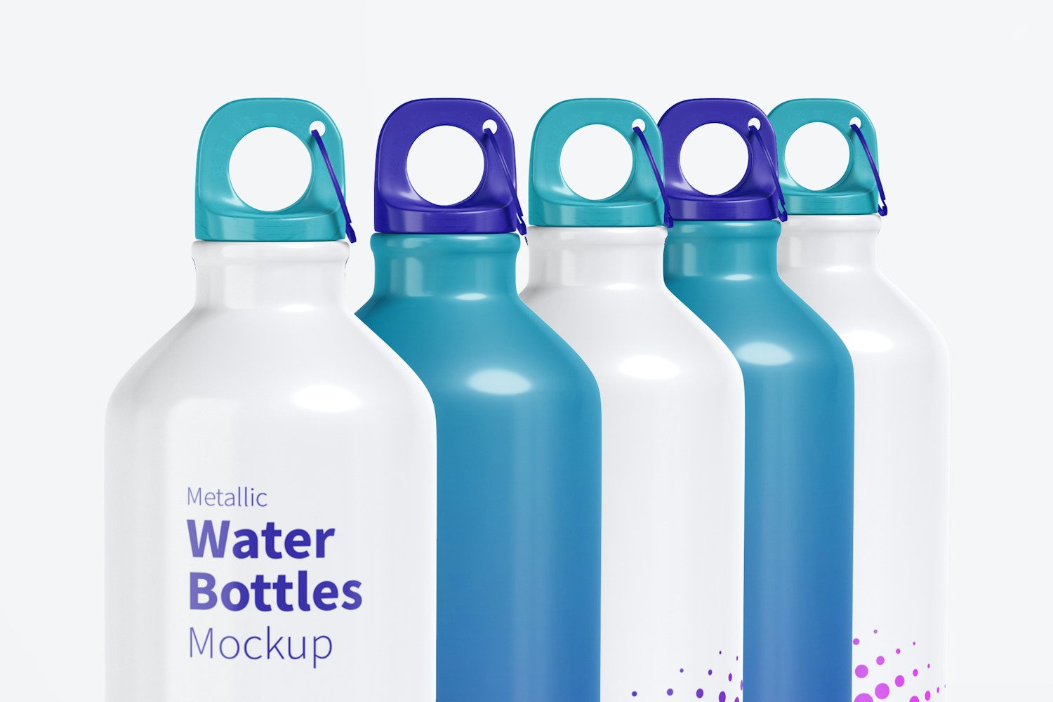 Metallic Water Bottles Set Mockup, Right View