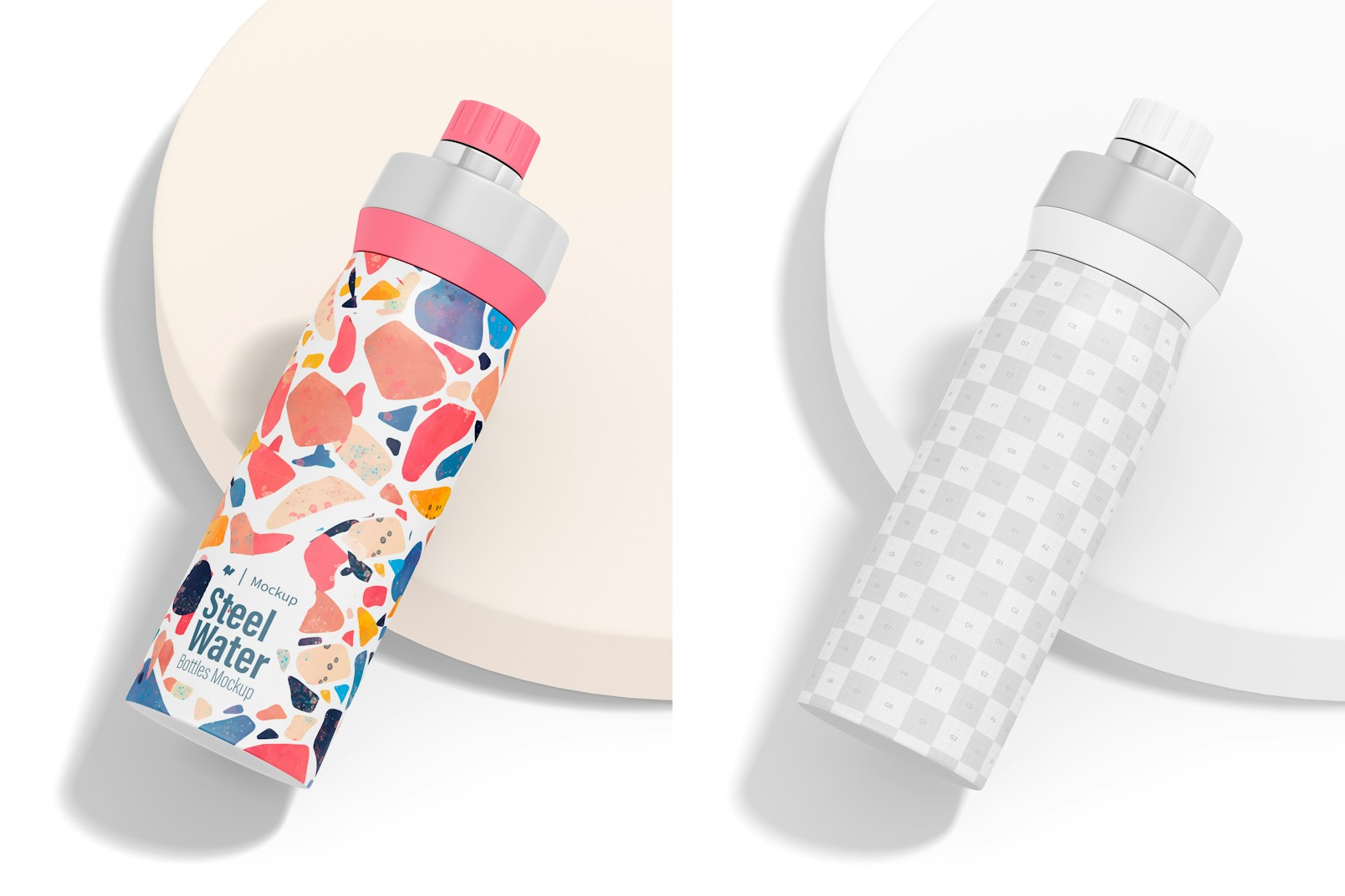 Large Water Bottle with Lid Mockup, Leaned