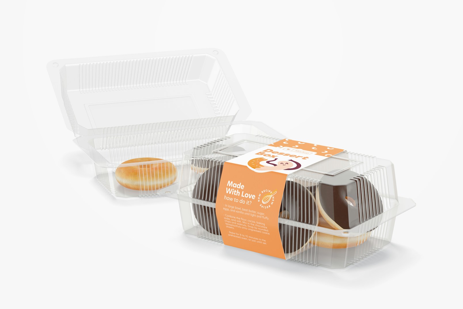 Clear Disposable Dessert Boxes Mockup, Opened and Closed