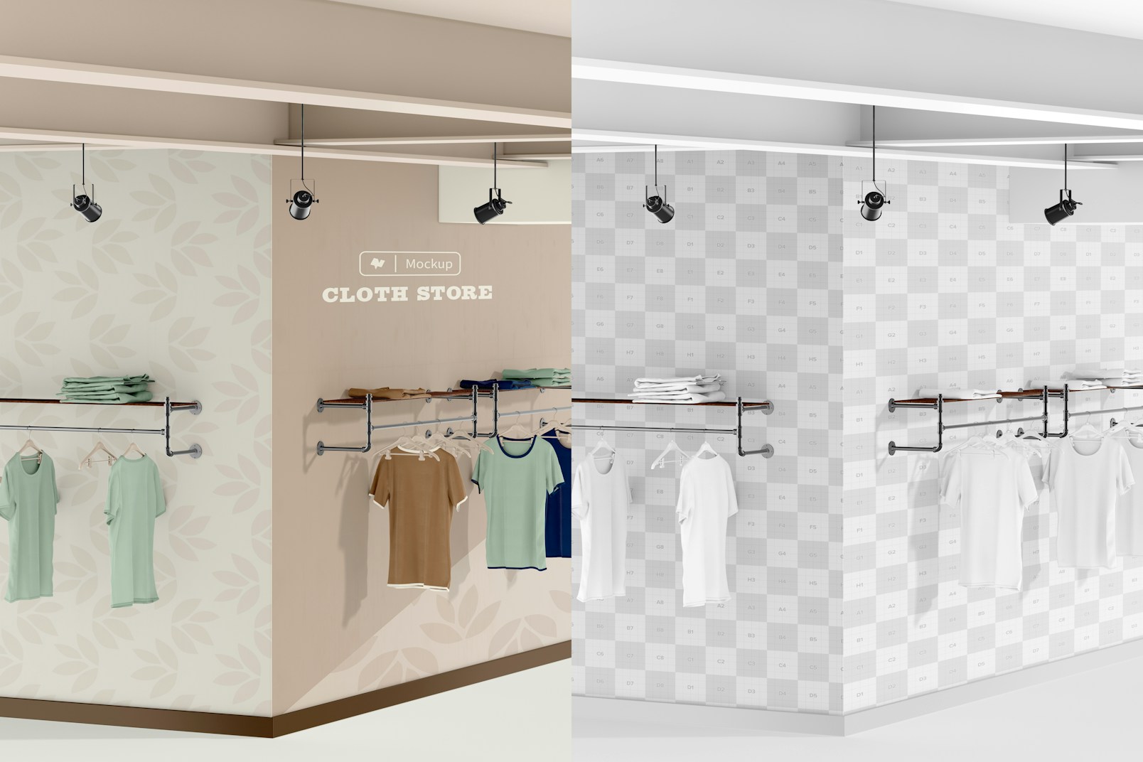 Industrial Cloth Store Mockup, Perspective