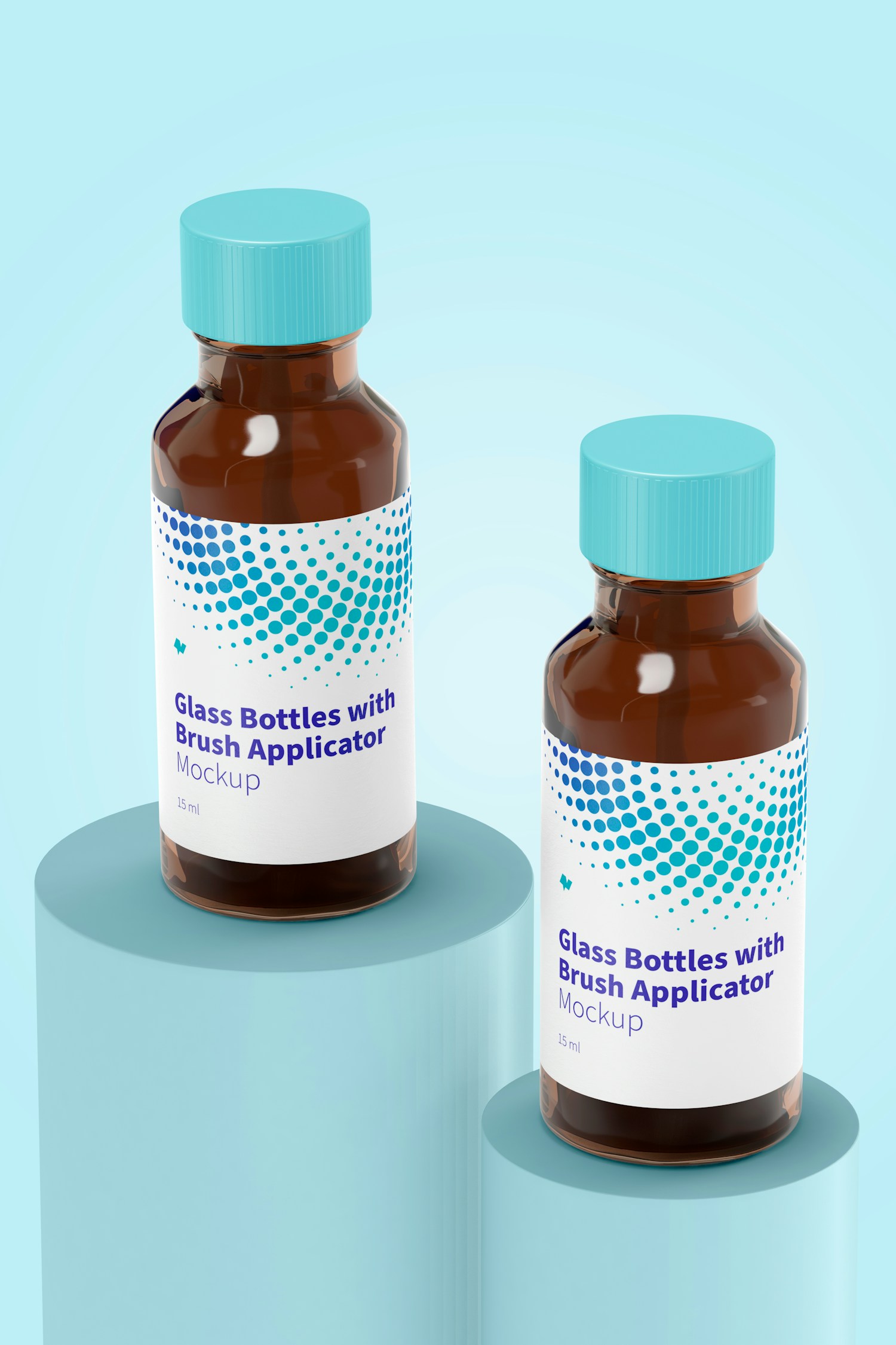 Glass Bottles with Brush Applicator Mockup, Right View Glass Bottles with Brush Applicator Mockup, Right View