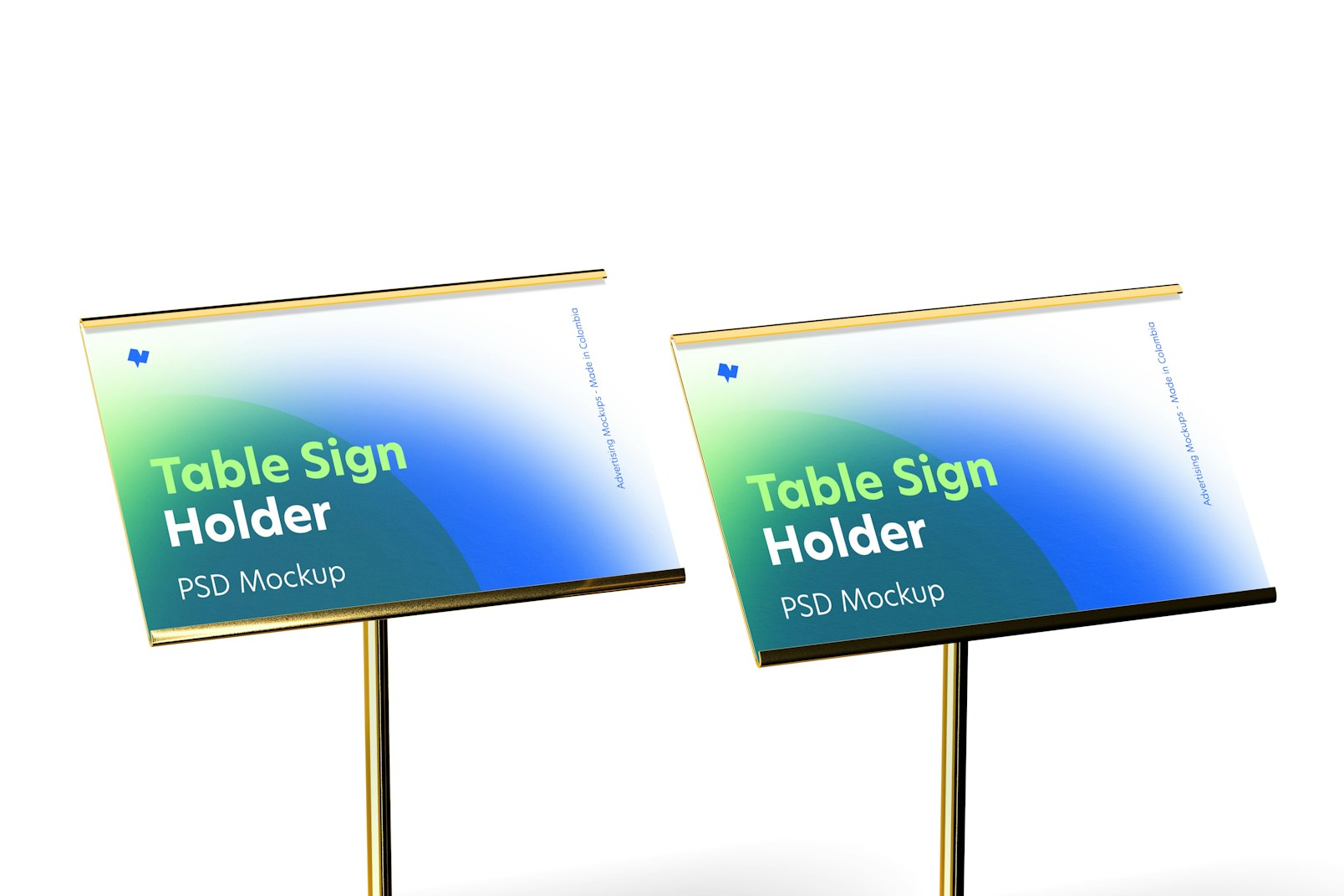 Table Sign Holders Metallic Base Mockup, Close-Up
