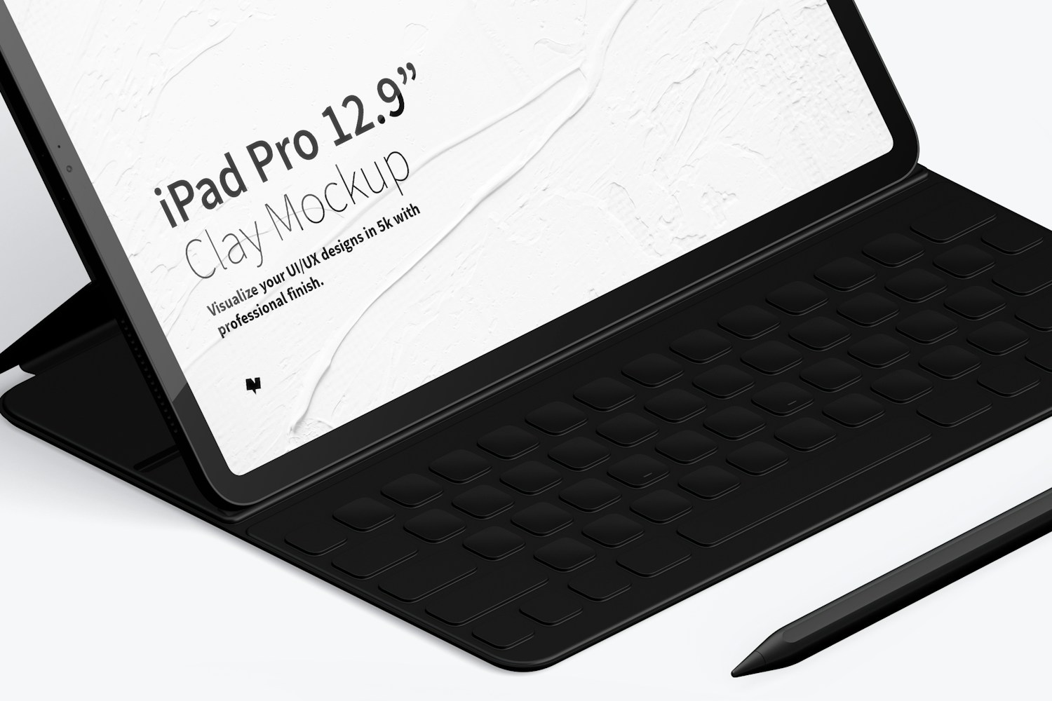 Clay iPad Pro 12.9” Mockup, Isometric Left View With Keyboard