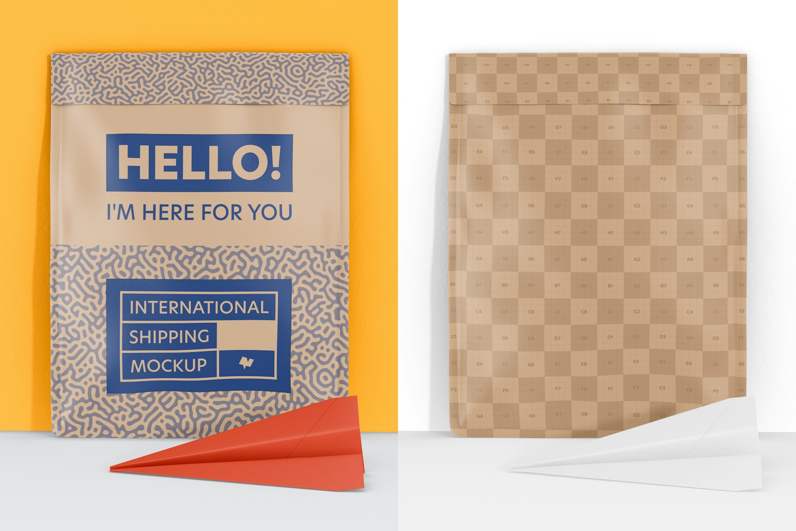 Paper Shipping Envelope Mockup, Front View