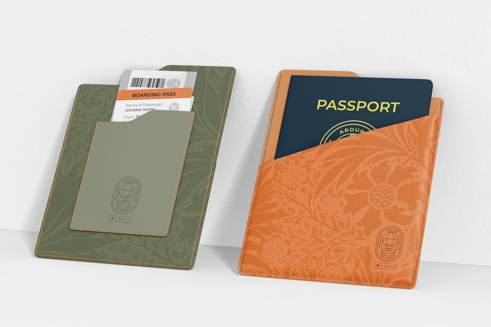 Leather Passport Holder Mockup, Leaned