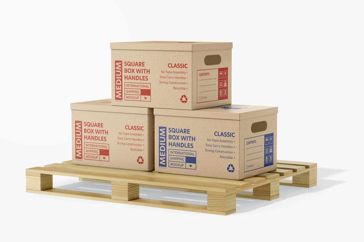 Square Boxes with Handles Mockup, on Stowage