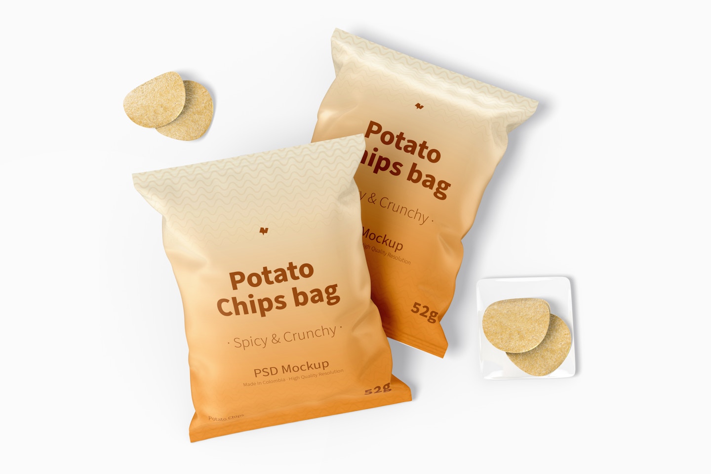 Potato Chips Bags Mockup, Top View