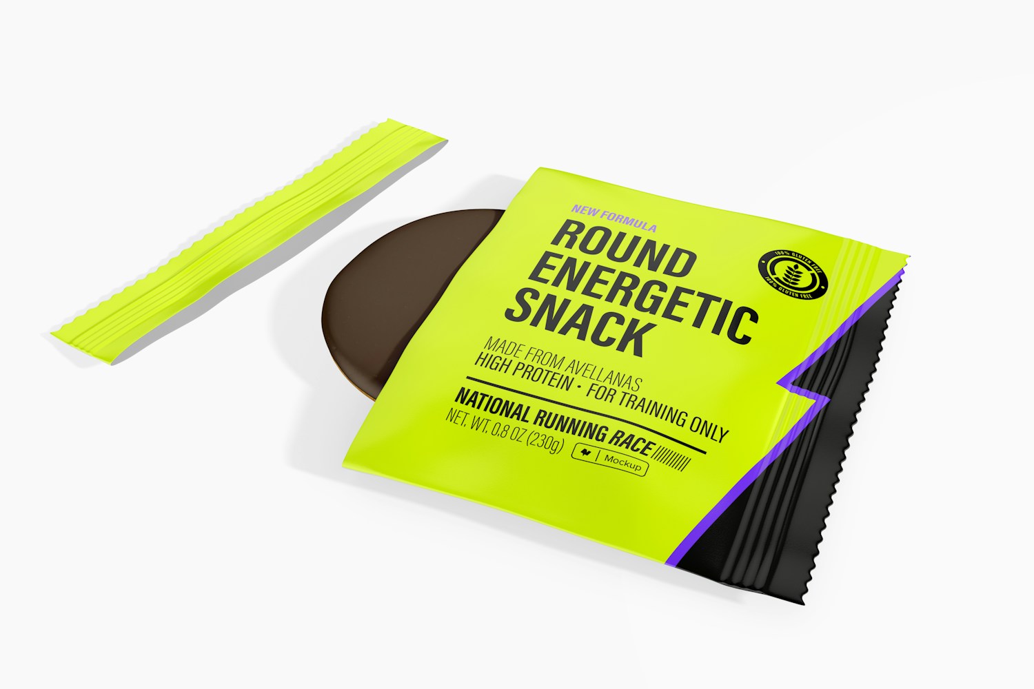 Round Energetic Snack Packaging Mockup, Perspective