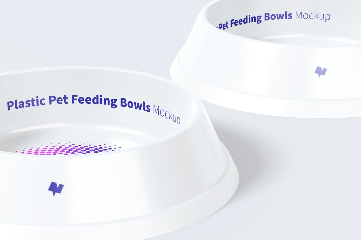 Plastic Pet Feeding Bowls Mockup, Left View Plastic Pet Feeding Bowls Mockup, Left View
