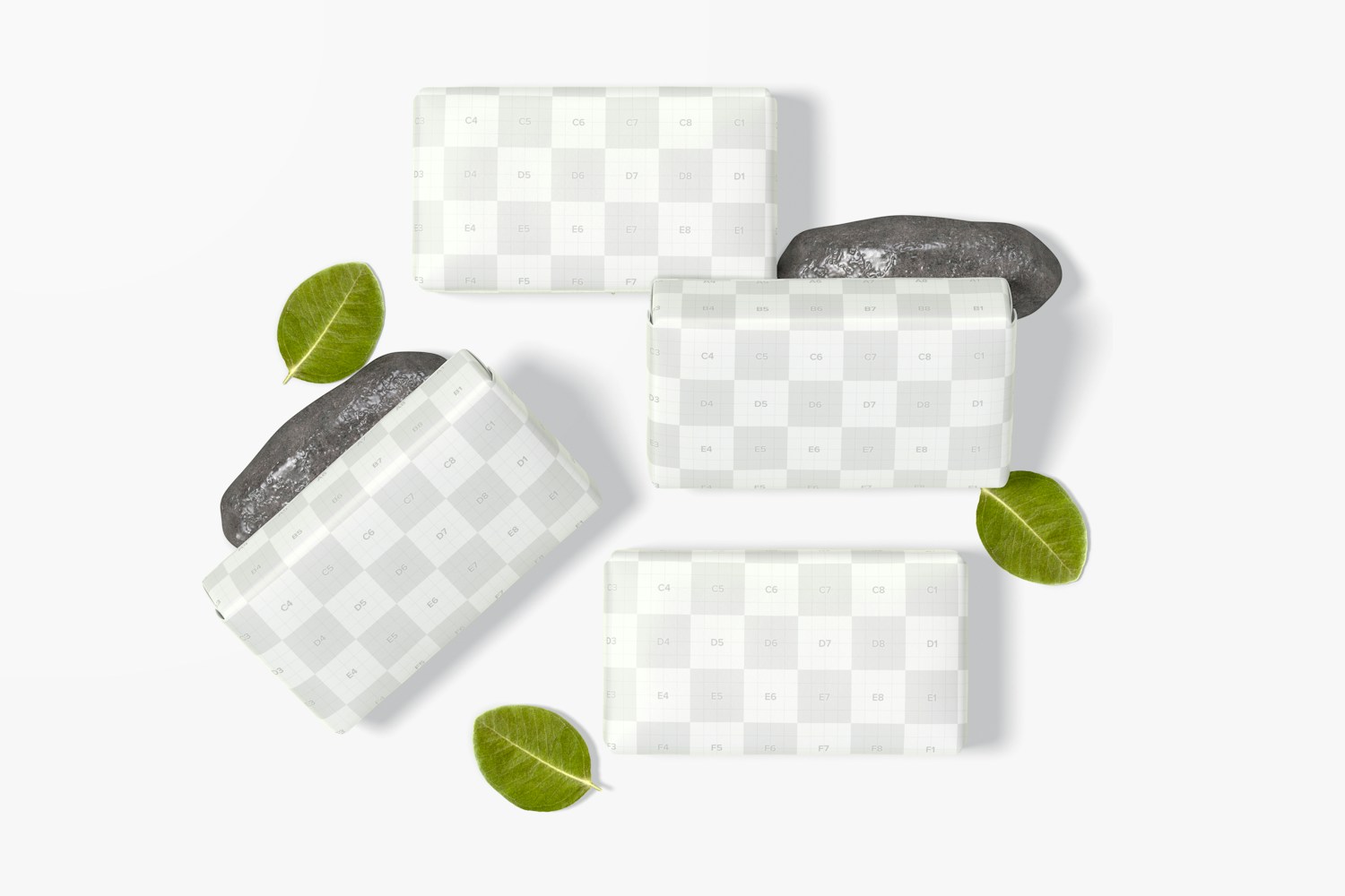 Soap Bars with Paper Package Mockup, Top View