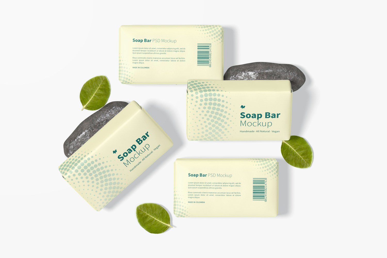 Soap Bars with Paper Package Mockup, Top View