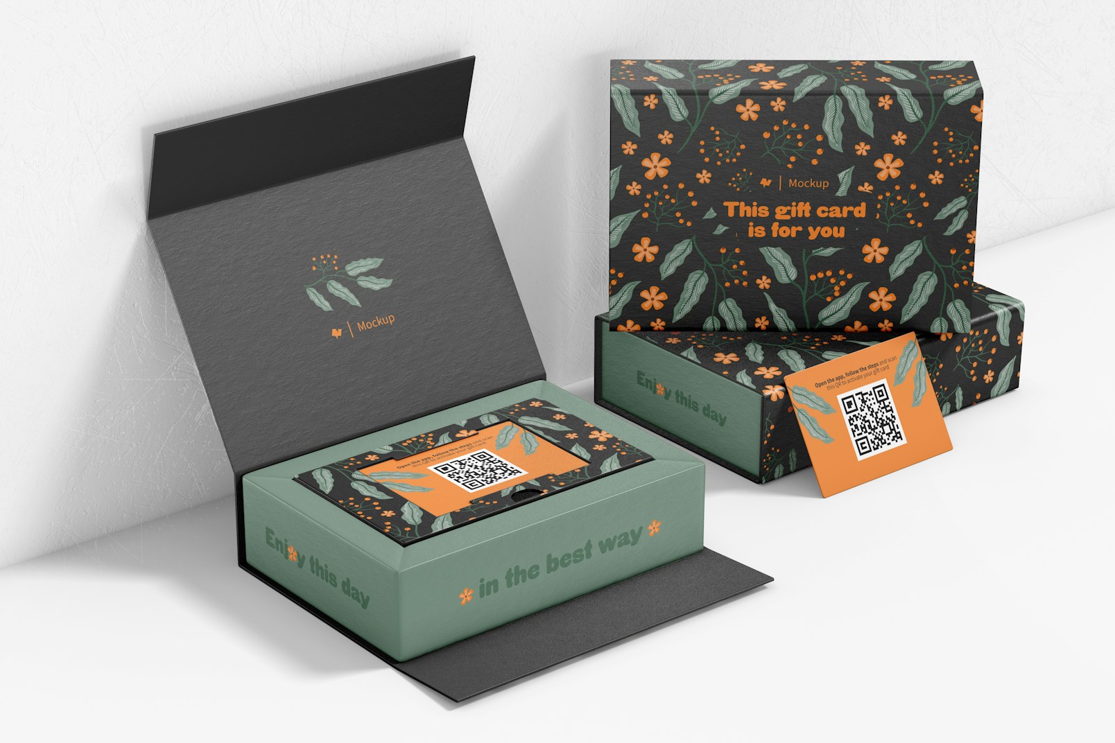 Gift Card Magnetic Boxes Mockup, Stacked