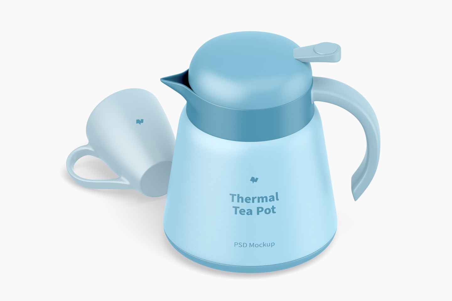 Thermal Tea Pot Mockup, Isometric Left View