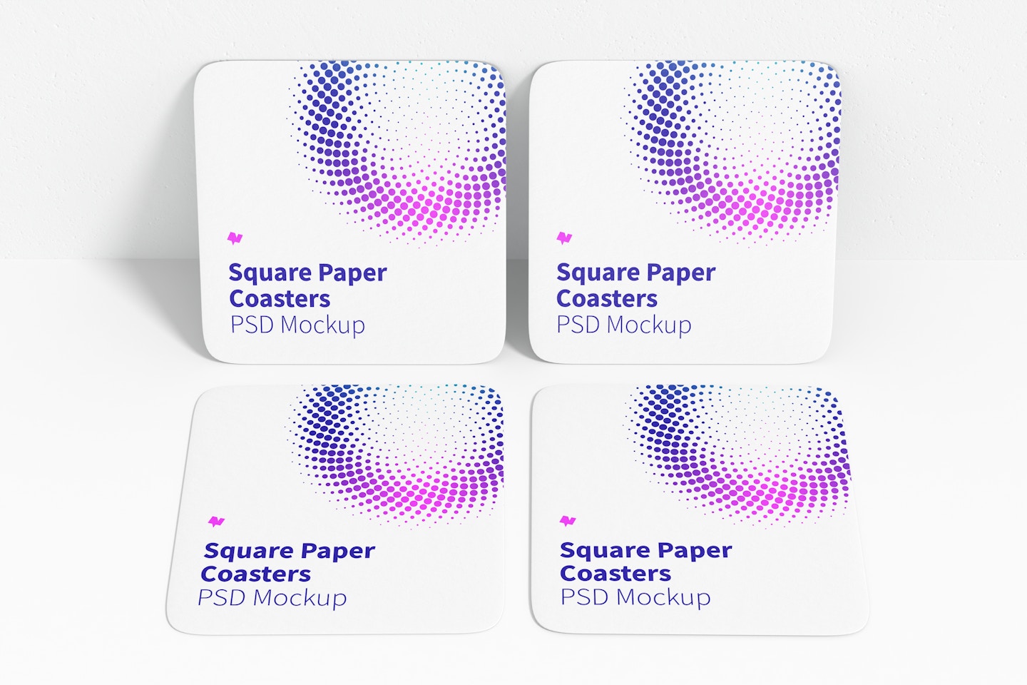 Square Paper Coasters Mockup, Leaned