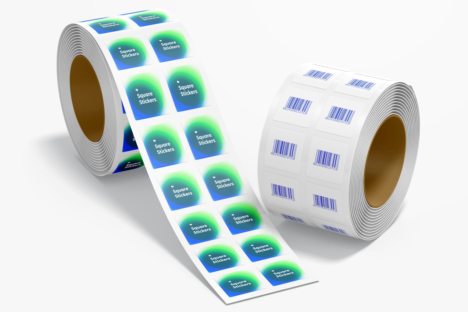 Square Stickers Rolls Mockup, Perspective