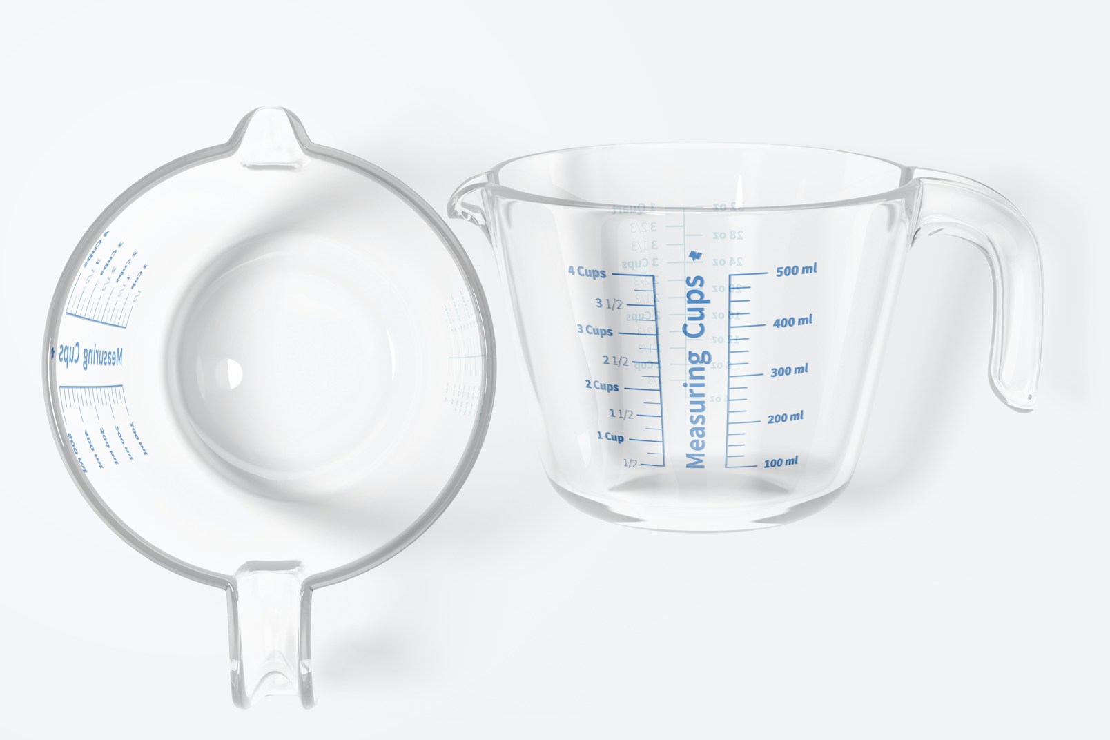 Glass Measuring Cup Mockup, Standing and Dropped