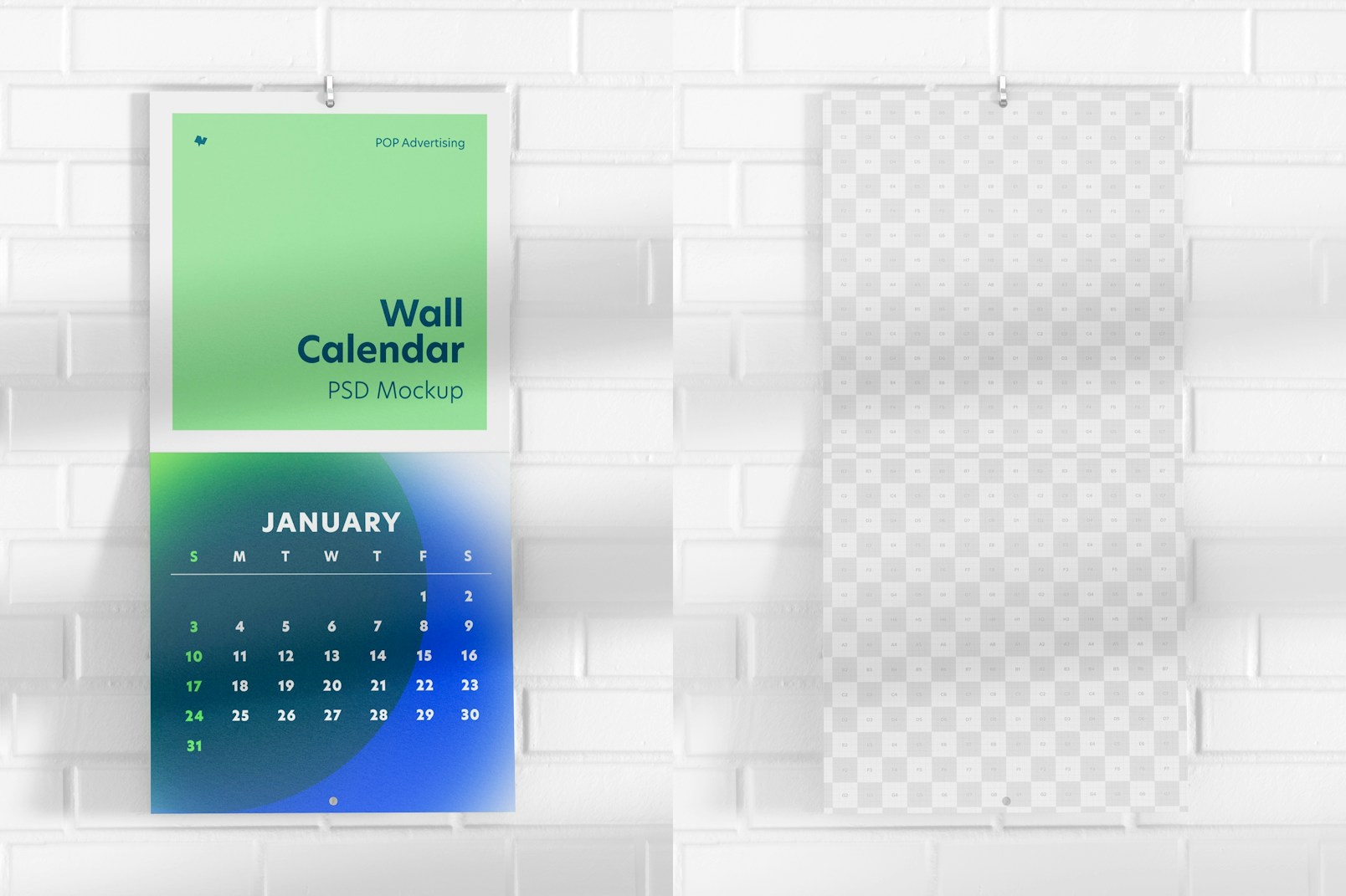 Wall Calendar Mockup, Perspective