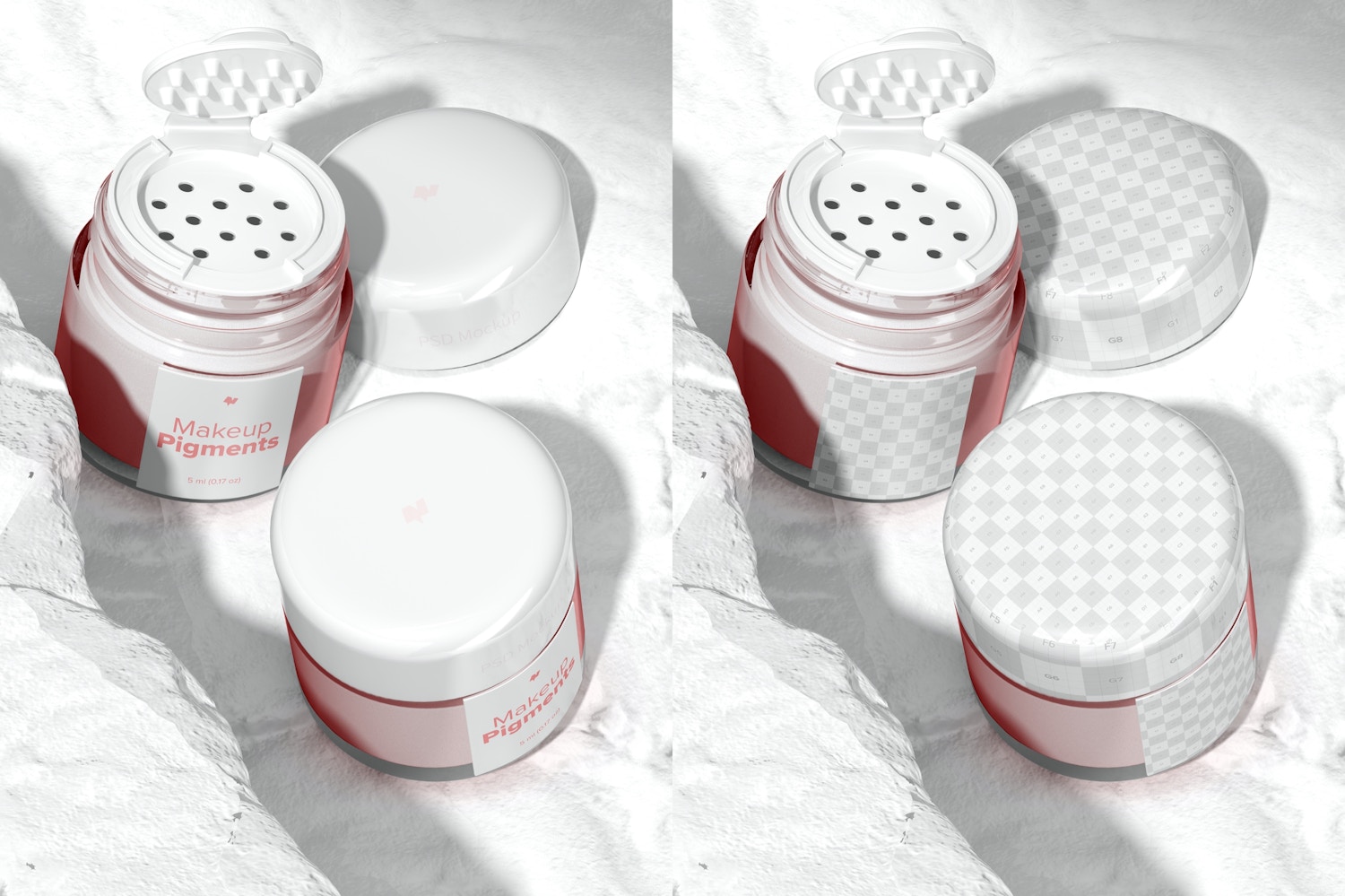 Makeup Pigments Mockup, Perspective View Makeup Pigments Mockup, Perspective View