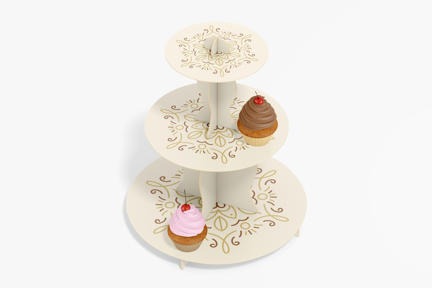 3-Tier Cardboard Cupcake Stand Mockup, Top View