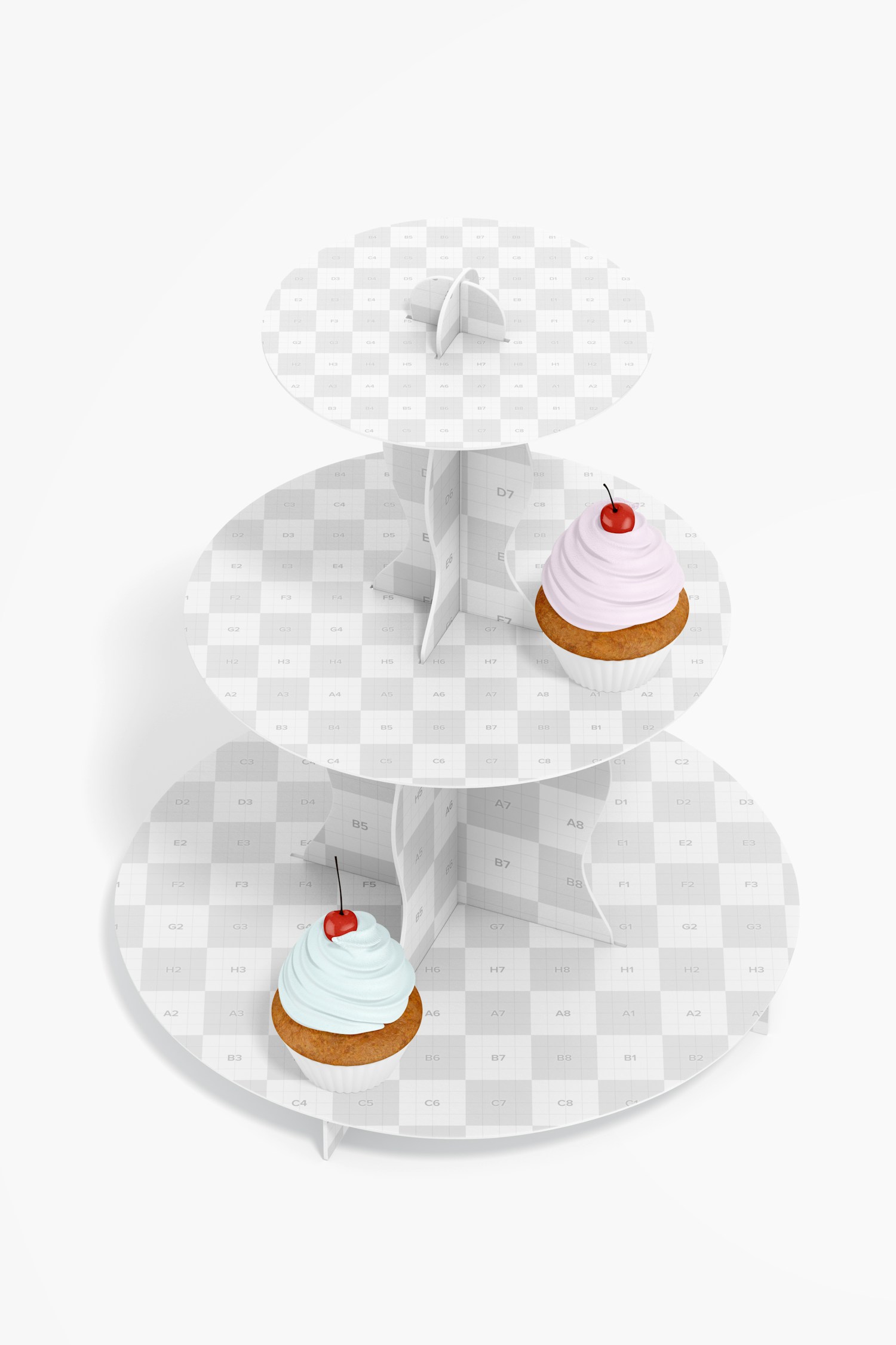 3-Tier Cardboard Cupcake Stand Mockup, Top View