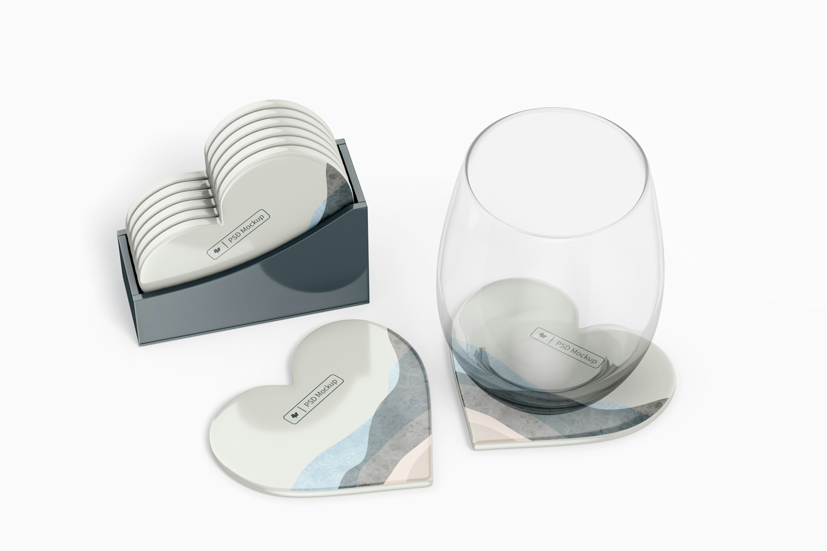 Heart Enamel Coasters with Glass Mockup