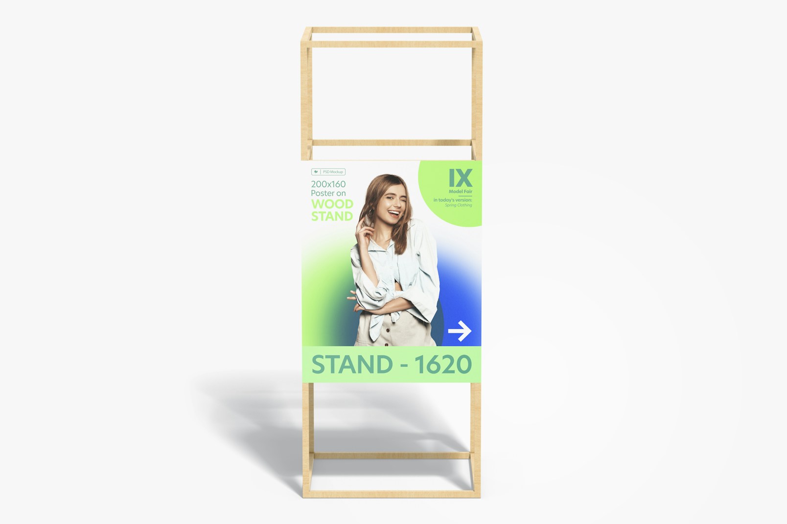 200x160 Poster on Wood Stand Mockup, Front View