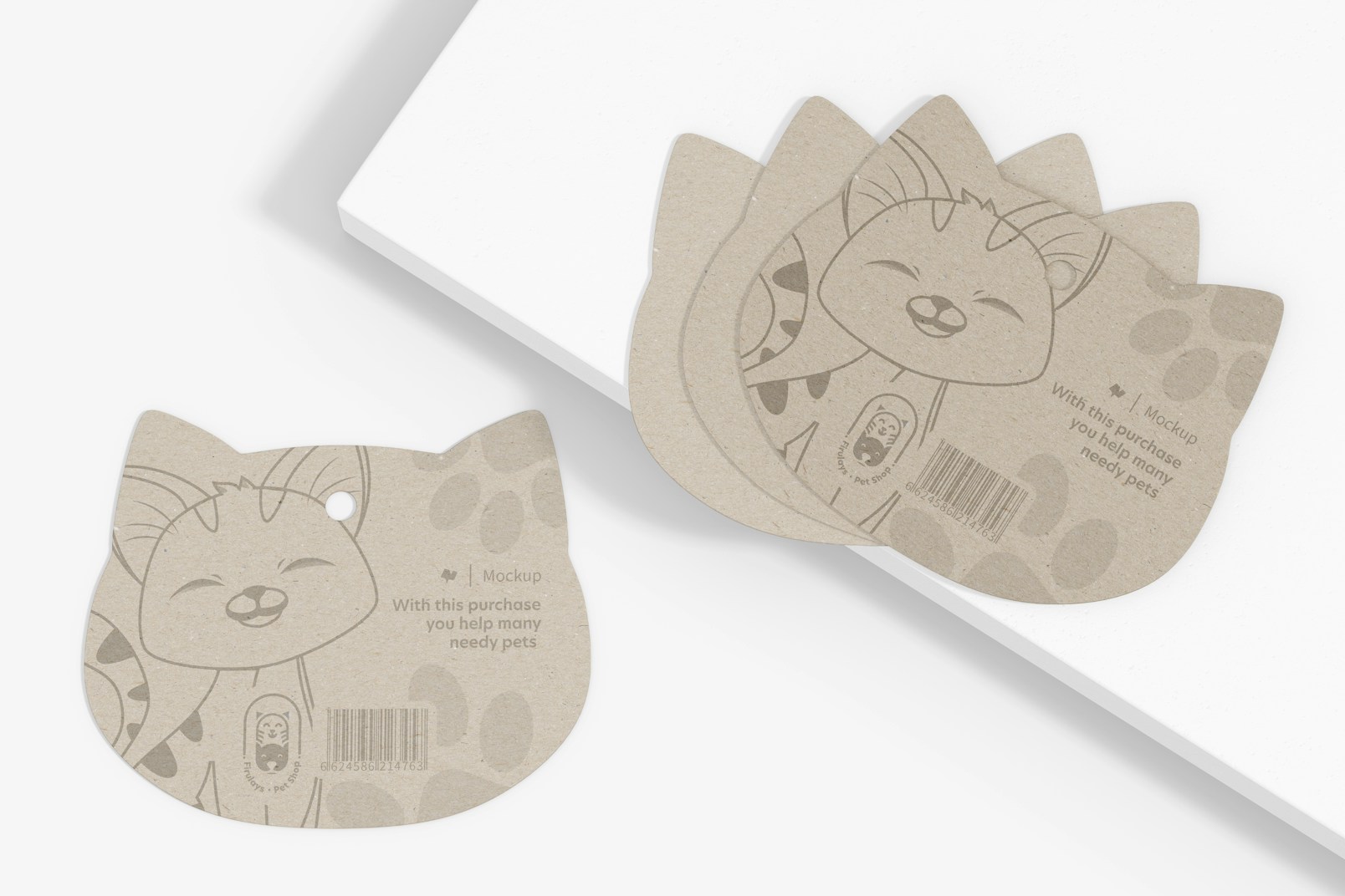 Cat Shaped Cardboard Tags Mockup, Top View
