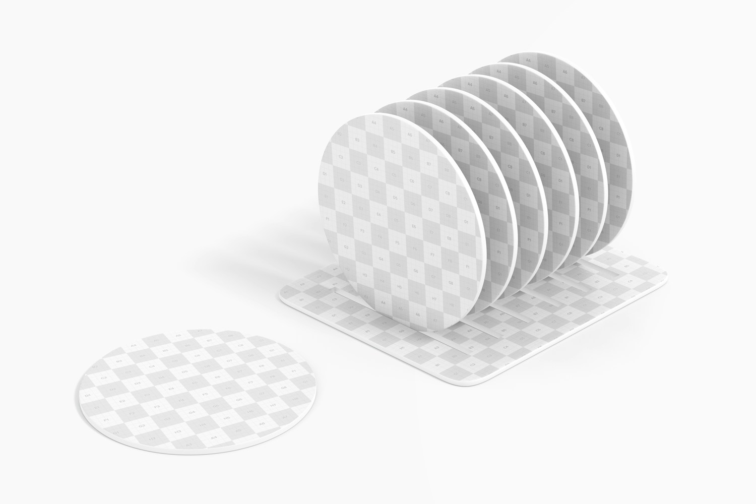 Round Kraft Coasters Mockup, Perspective Round Kraft Coasters Mockup, Perspective