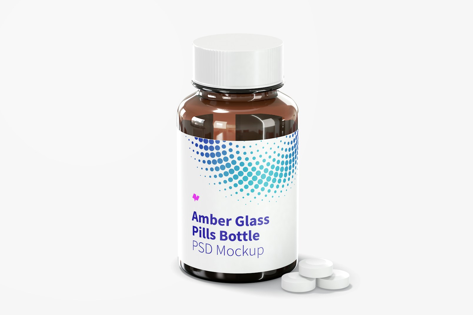Amber Glass Pills Bottle Mockup