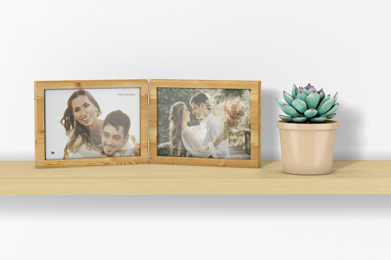Horizontal Double Photo Frame Mockup, Front View
