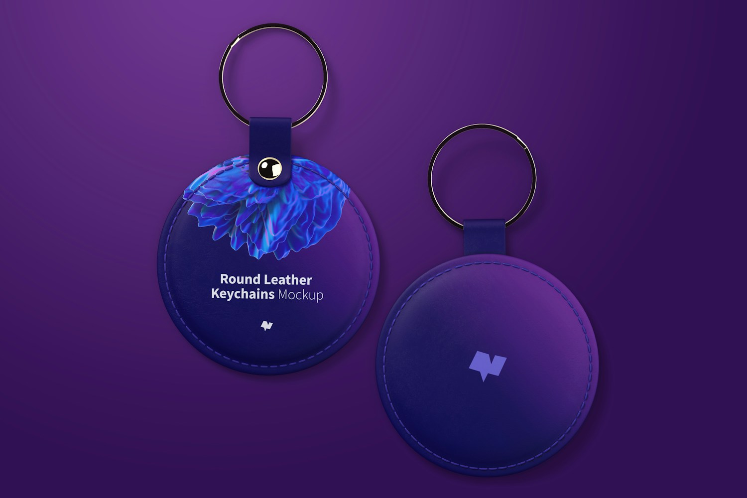 Round Leather Keychains Set Mockup Round Leather Keychains Set Mockup